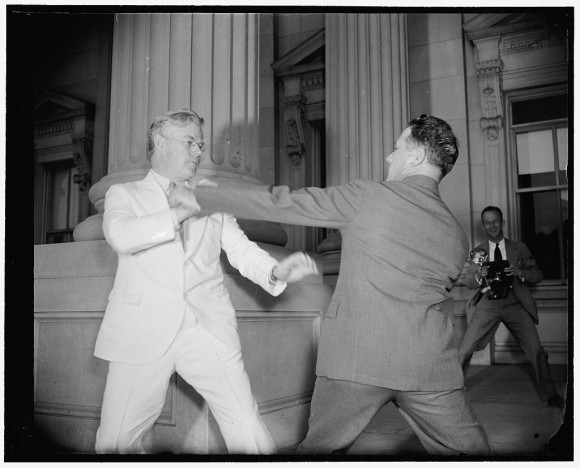 Brock Mahan (L) and Elliott Kalan (R). Photographer in background is unknown.