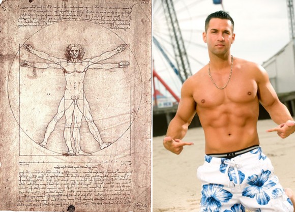 "Vitruvian Man" by Leonardo da Vinci (L), "The Situation" by Mike Sorrentino (R)