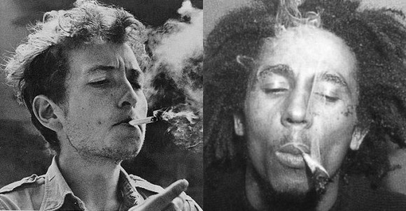 Bob "Tokerman" Dylan (L), Bob "Redemption Bong" Marley (R)