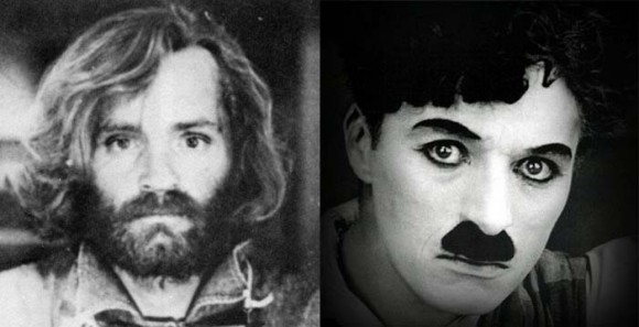 Facial hair enthusiasts Charles Manson (L) and Charlie Chaplin (R)